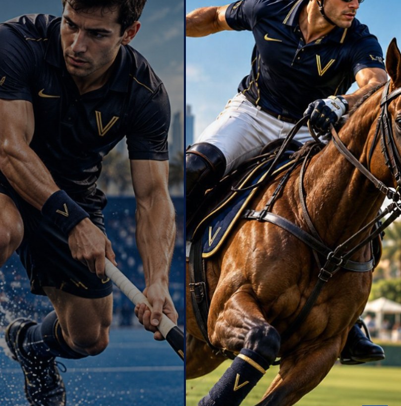 Athletes in VIVAVITA kit: hockey player and polo rider