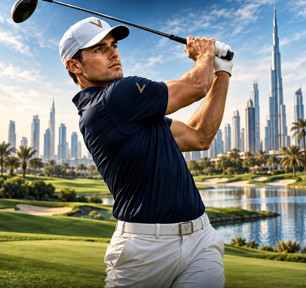 Golfer finishing a drive on a championship course
