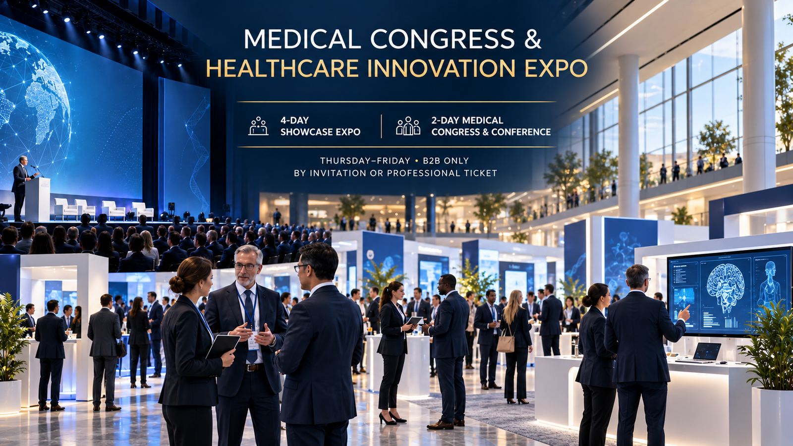Medical Congress & Healthcare Innovation Expo — congress stage and healthcare exhibition hall