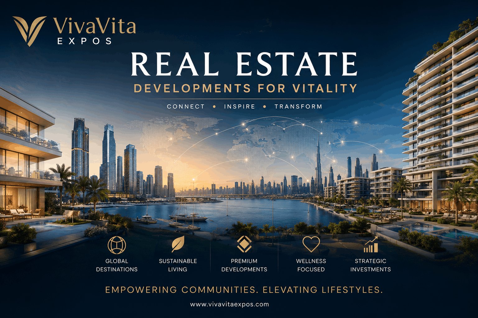 VivaVita Expos Real Estate — Developments for Vitality. Connect, inspire, transform: global destinations, sustainable living, premium developments, wellness focused, strategic investments.